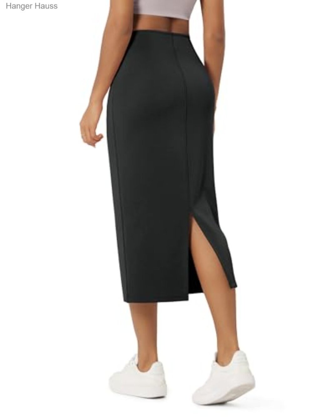 Modal Soft Midi Skirt High Waist Back Slit Pencil Skirt with Pockets